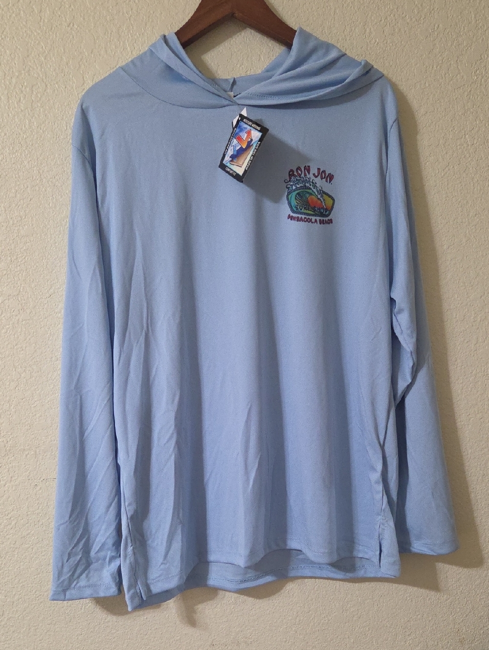 Ron Jon Light Blue Hooded Long Sleeve Tee with Surf Logo